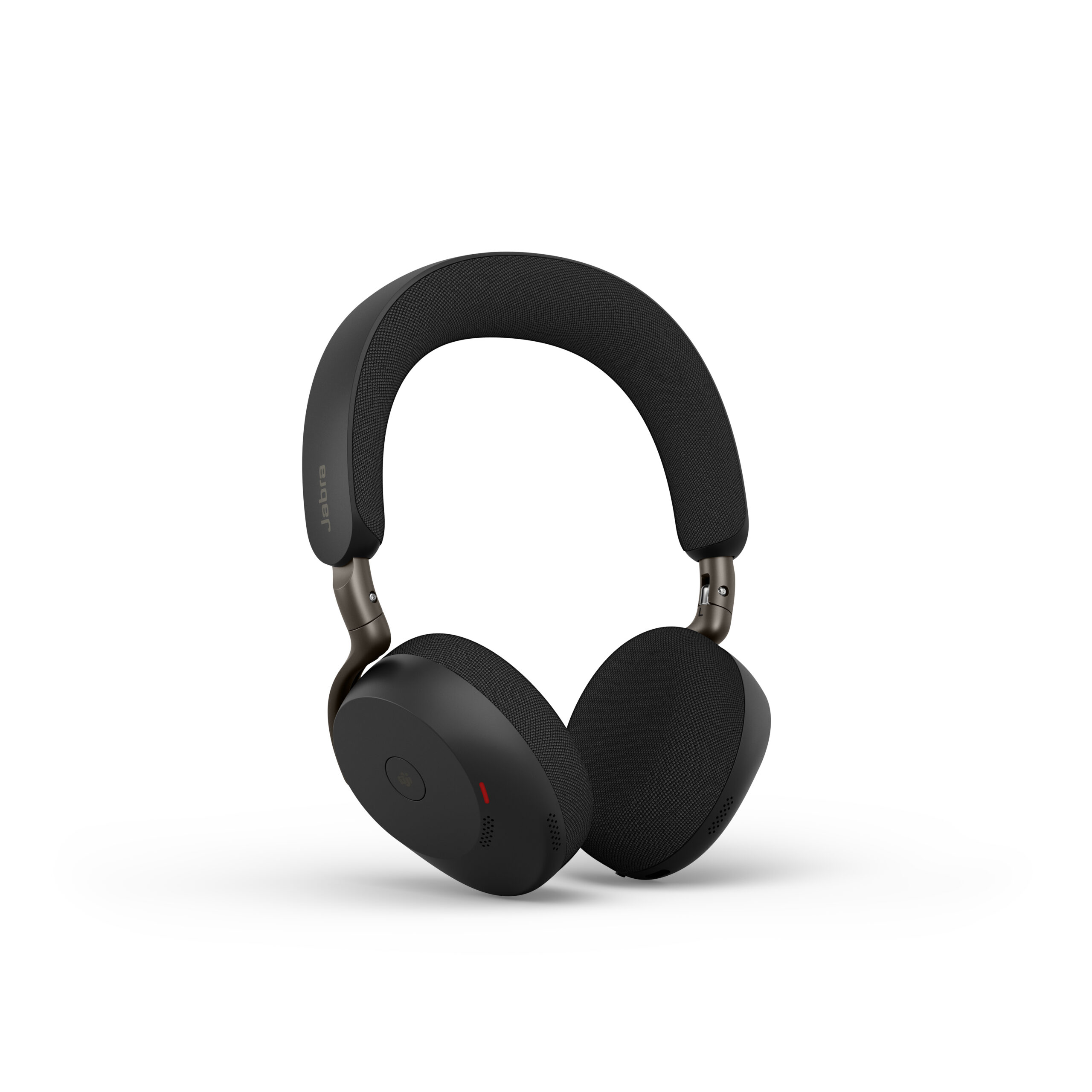 Jabra Evolve3 75 On-Ear-Headset in Schwarz mit Busylight in Schrägansicht